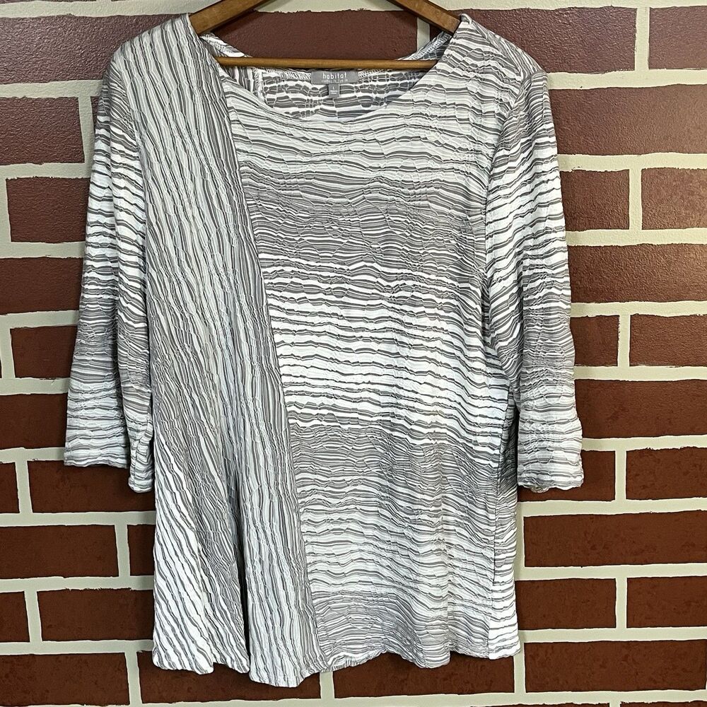 Habitat Summer Breeze Mixed Pattern Gray White Tunic Large Beach Lagenlook Artsy